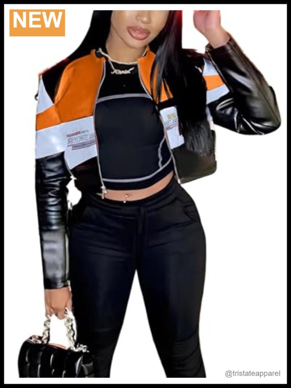 Women's Faux Leather Moto Biker Jacket Crop Bomber Long Sleeve Zipper